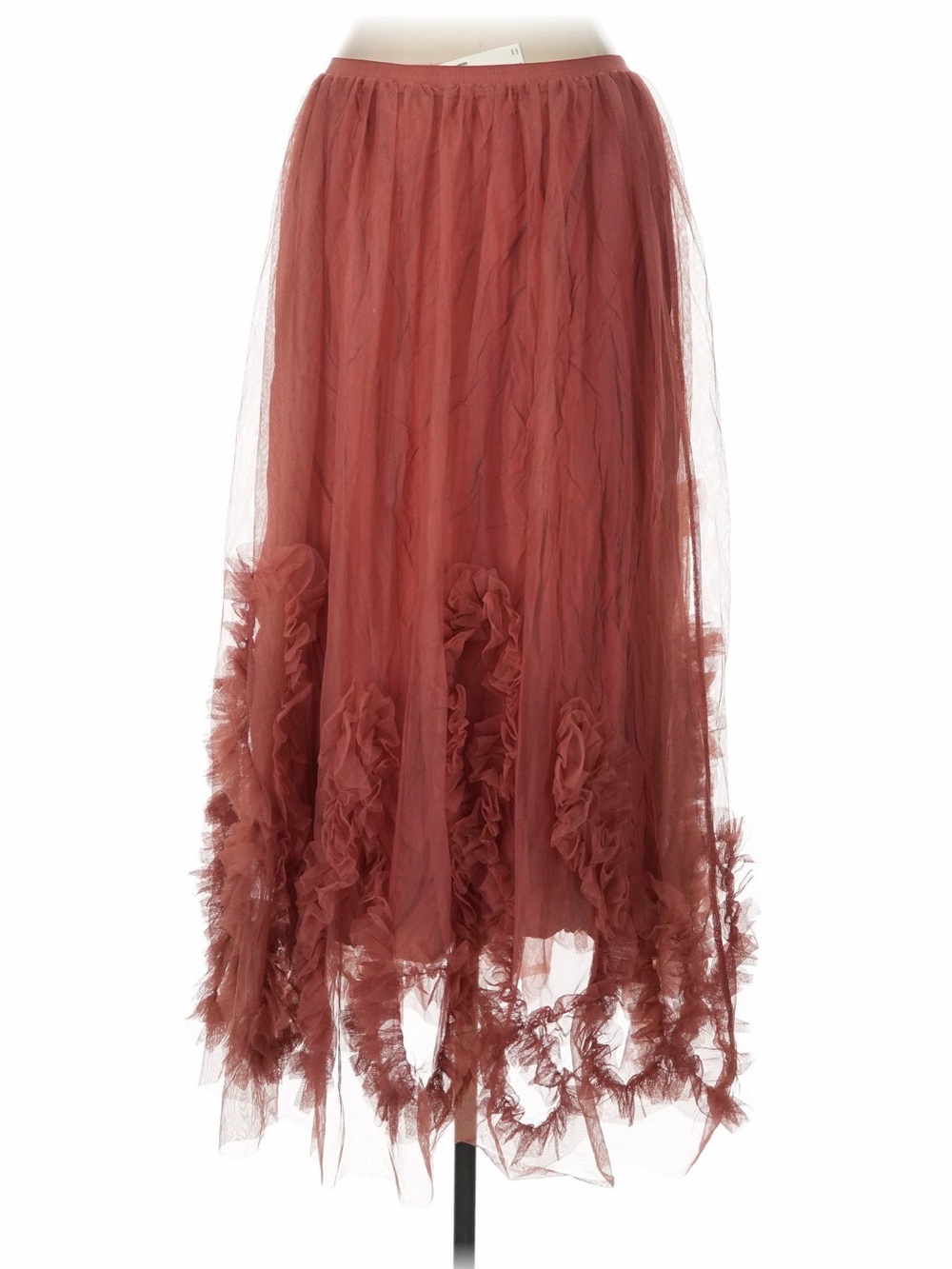Anthropologie NWT Felicity Ruffled Tulle Midi Skirt Dusty Rose large - Picture 3 of 5